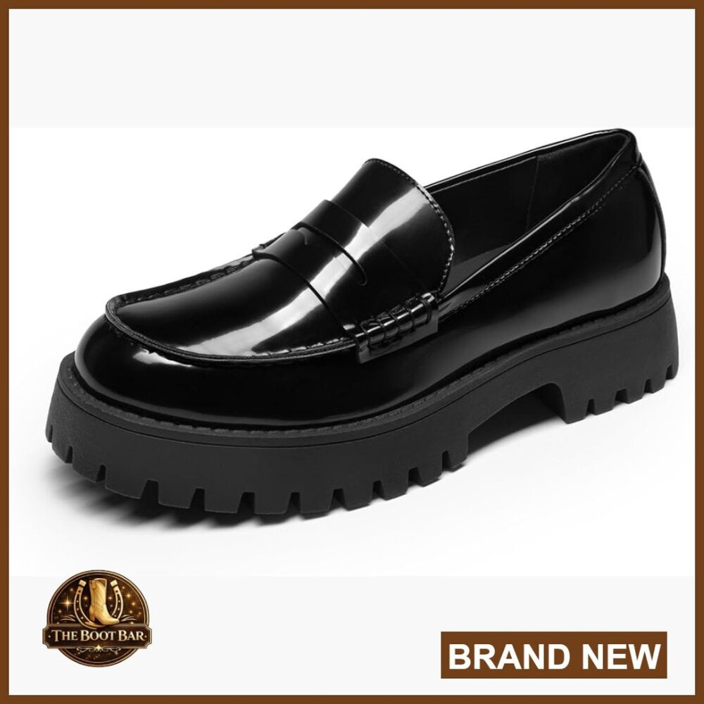 Platform Penny Loafers Women Slip On Chunky Lug Sole Comfortable - Picture 1 of 7
